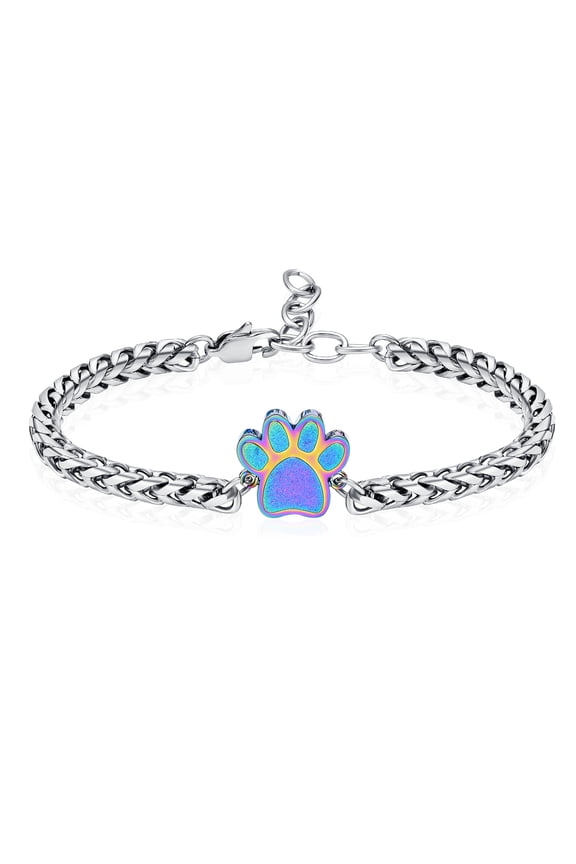 Paw Urn Locket Stainless Steel Adjustable Chain Link Bracelet Pet Memorial Funeral Urns Bracelets for Dog Cat Cremation Ashes Holder Keepsake Jewelry for Men Women