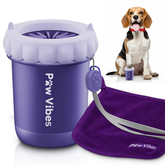 Paw Vibes Dog Paw Cleaner for Small and Medium Dogs,Portable Pet Paw Washer Cup with Soft Bristles & Towel-Muddy Paw Cleaner for Small and Medium Breed Dogs-Purple