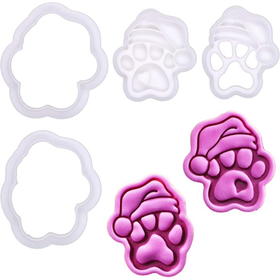 Paw-lalalala Mini Santa Paw Cookie Cutter & Stamp Set (2") Set of 2 Paw Prints with Santa Hat for Christmas Pet-Themed Fondant Embossers for Festive Cookies, Cupcakes and Edible Crafts