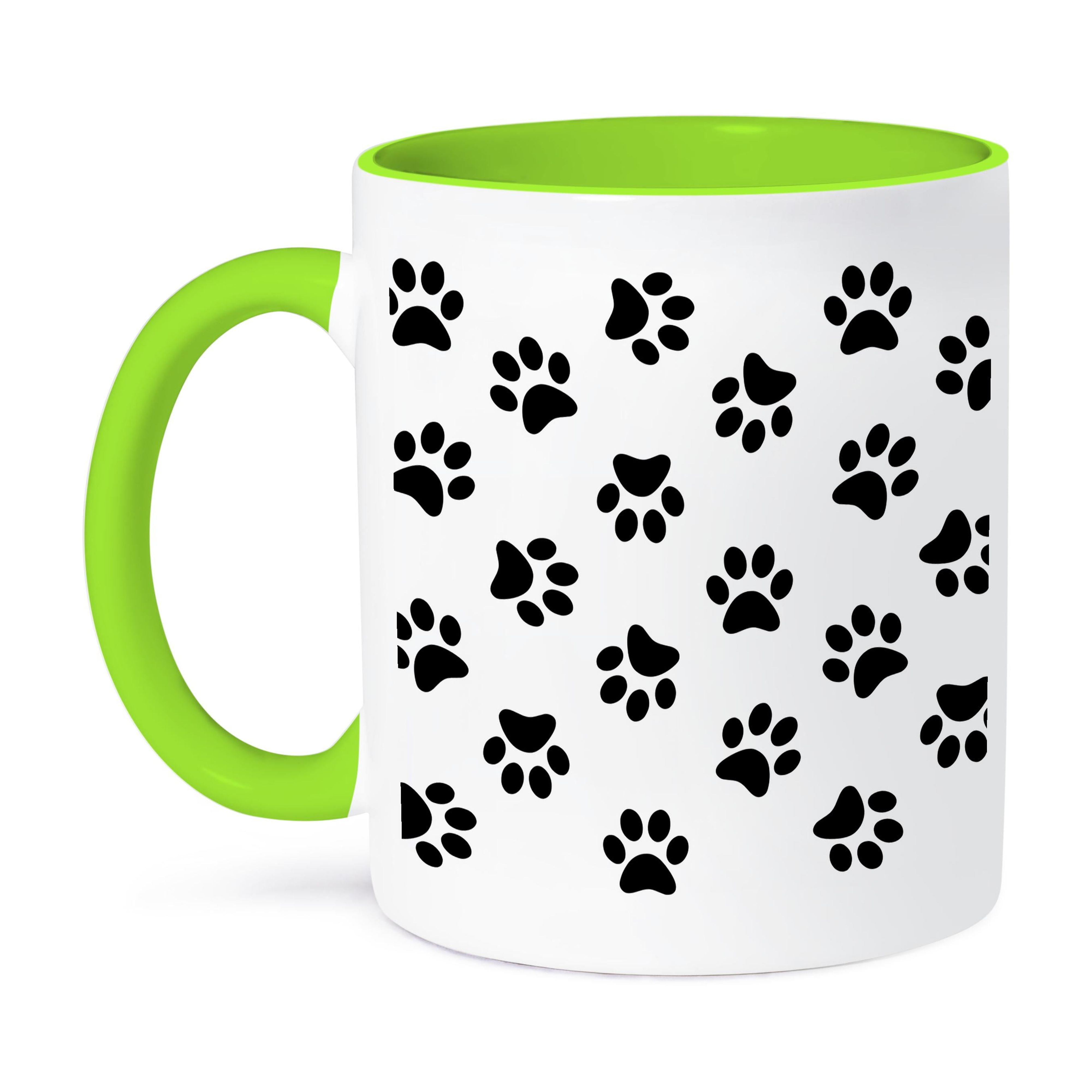 3dRose Ceramic Mug – Cute Black & White Paw Print Design (Dog/Cat Footprints), 15 Oz, Microwave Safe