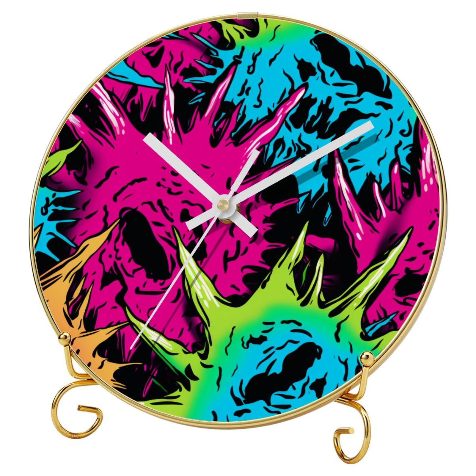 Paw prints Round Printed Wall Clocks with Hooks and Gold Stand Silent