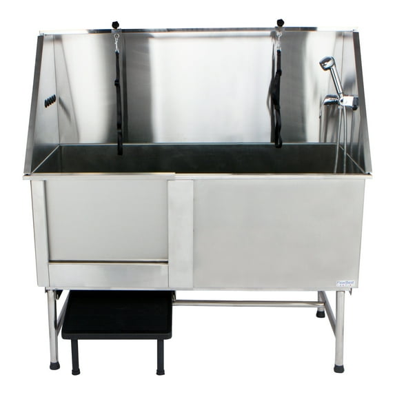 PawBest 62" Stainless Steel Pet Dog Grooming Bathtub Wash Station with Ramp, Faucet, Hoses and Loops