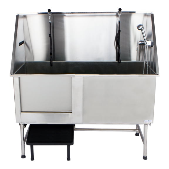PawBest 62" Stainless Steel Pet Dog Grooming Bathtub Wash Station with Ramp, Faucet, Hoses and Loops