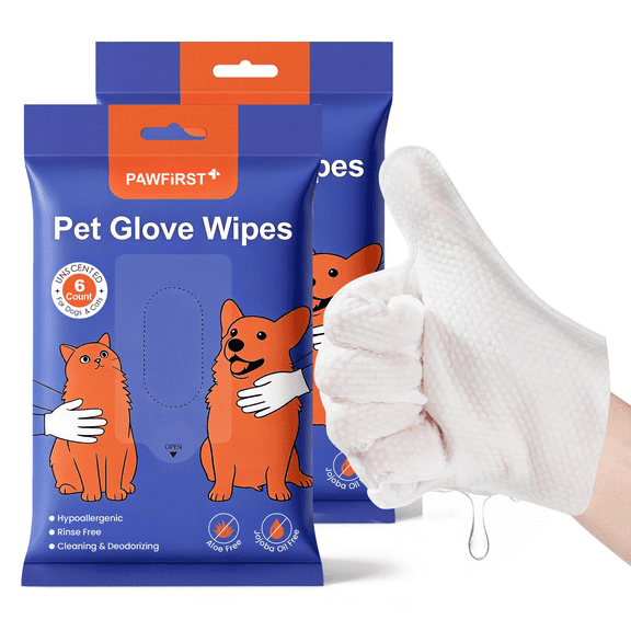 PawFirst PET Cleaning Deodorizing Glove Wipes for Dogs & Cats Rinse Free Hypoallergenic Hydrating & Nourish Fur Pet Paws, Face, Ears & Butt Bathing Grooming Glove Wipes Coat Care