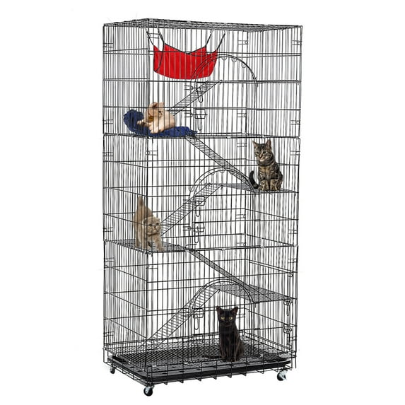 PawGiant 6 Tier Cat Cage,77"H Large Pets Playpen Kennel Crate Pens with 3 Front Doors