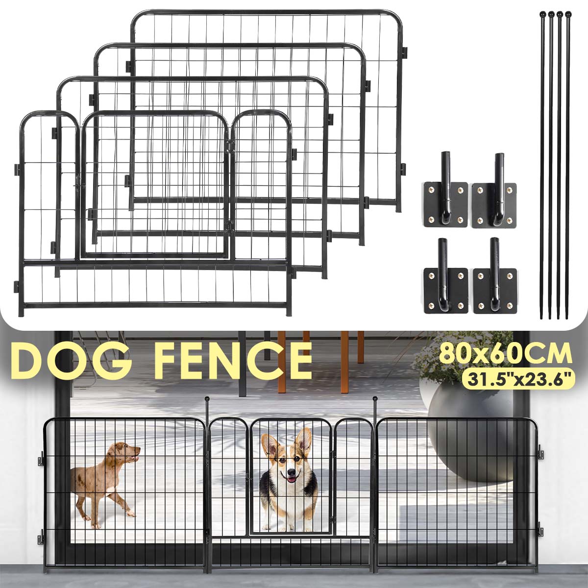PawGiant Dog Playpen 4 Panels 24 Height Metal Foldable Indoor Outdoor Exercise Pet Fence