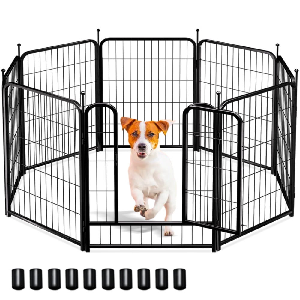 Caveen Dog Playpen 8 Panels 32Inch Heavy Duty Dog Pen Pet Fence Playpen Indoor Outdoor, Foldable Pet Exercise Pen With Doors For RV, Camping, Yard, Home