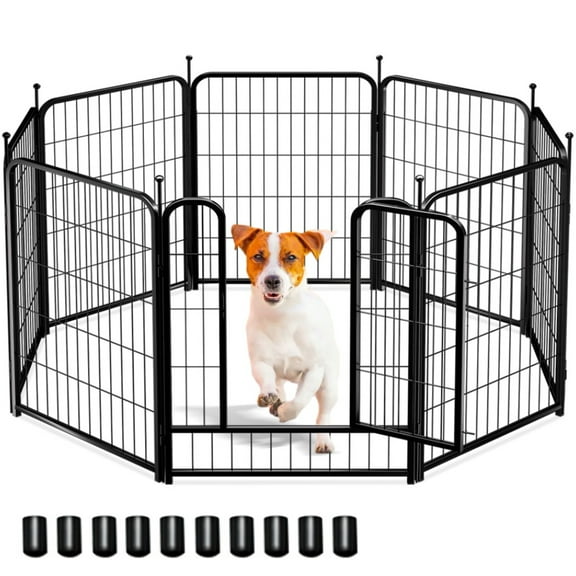 Caveen Dog Playpen 8 Panels 32Inch Heavy Duty Dog Pen Pet Fence Playpen Indoor Outdoor, Foldable Pet Exercise Pen With Doors For RV, Camping, Yard, Home