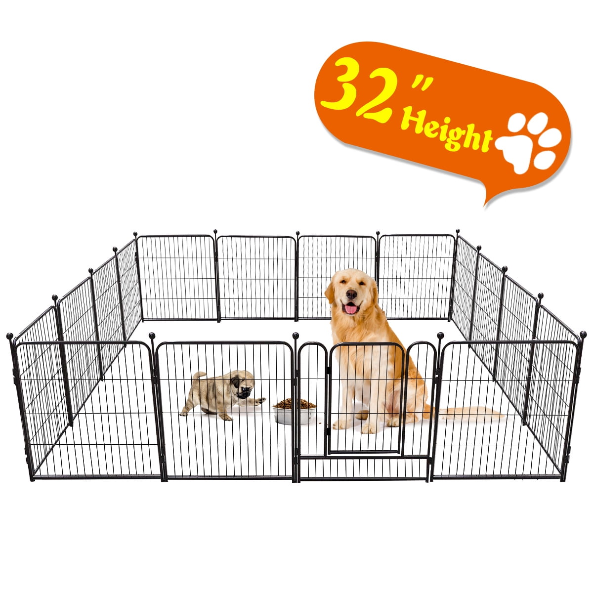 PawGiant Dog Playpen, Heavy Duty Metal Dog Exercise Playpen Fence for Indoor  & Outdoor, 16 Panels & 32'' Height 