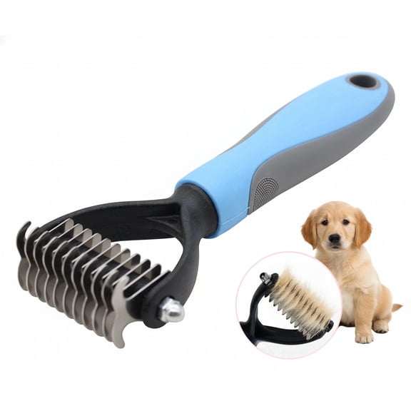 PawHarbor Dematting Comb for Dogs & Cats, 9+17 Dual-Sided Undercoat Rake, Matted Fur & Tangles
