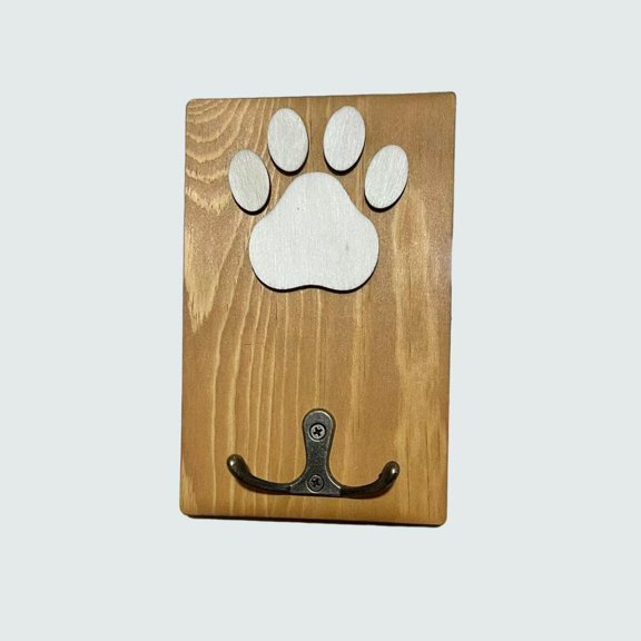 PawHaven Home Personalized Dog Paw Print Wooden Leash Holder, Custom Engraved Pet Name Wall Mount Hook, Rustic Wood Dog Leash Hanger for Entryway, Mudroom, Hallway, Perfect Gift for Dog & Pet Owners