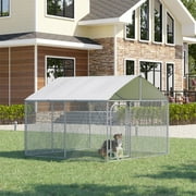 PawHut Outdoor Metal Dog Kennel, Pet Playpen with Steel Lock, Mesh Sidewalls and Cover for Backyard & Patio, 9.8 x 9.8 x 7.7