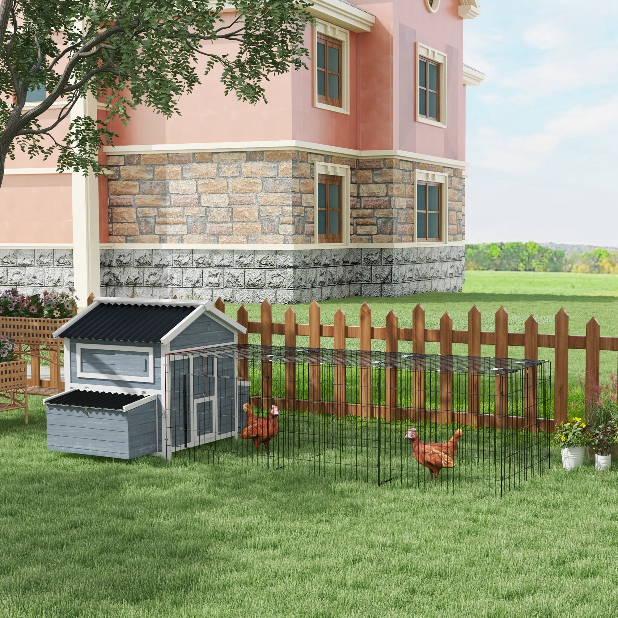 PawHut 11' x 5' x 3.5' Wooden Chicken Coop with Nesting Box for 4 Chickens