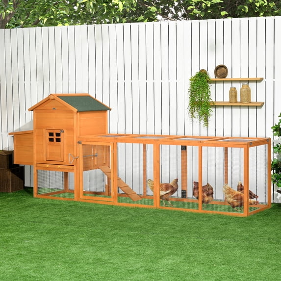 PawHut 118in Extra Large Chicken Coop with Run, Removable Tray, Orange