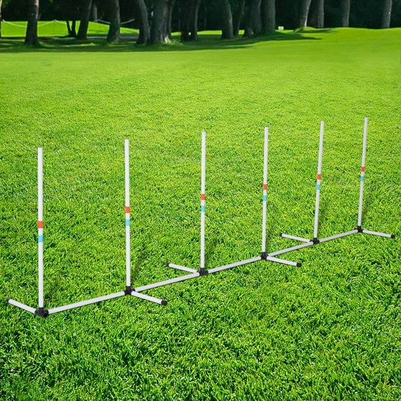 PawHut Fixed Dog Agility Training Obstacle Set with Weaves Poles and Storage Bag