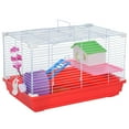 thumbnail image 1 of PawHut 18.5" 2-Tier Hamster Cage with Wheel and Water Bottle, Red, 1 of 10