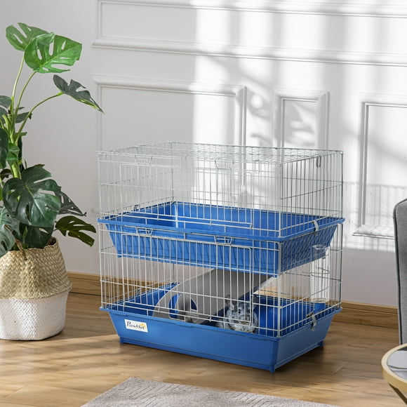 PawHut 2-Tier Mouse Cage, Ferret Cage W/ Dish and Bottle, Ramp, 2 Doors