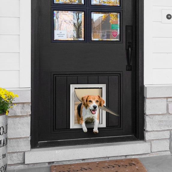 PawHut 2 Way Dog Door, Aluminum Doggy Pet Flap for Wall, Fast Installation, Magnetic Closure, Locking Panel, Weather Resistant, Insulating, Weight Limit 55 lbs