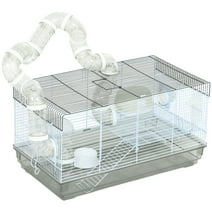 PawHut 23" Hamster Cage, Gerbil Cage w/ Tubes Tunnels, Exercise Wheel, Gray