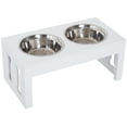 thumbnail image 1 of PawHut 23” Modern Dog Bone Wooden Heavy Duty Pet Food Bowl Elevated Feeding Station - White, 1 of 10