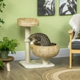 thumbnail image 1 of PawHut 28" Elevated Cat Bed with Sisal Scratching Post for Indoor Kitties, Modern Cat Tree with Cute Basket Design, Small Cat Tree with Fun Ball Toy, 1 of 10