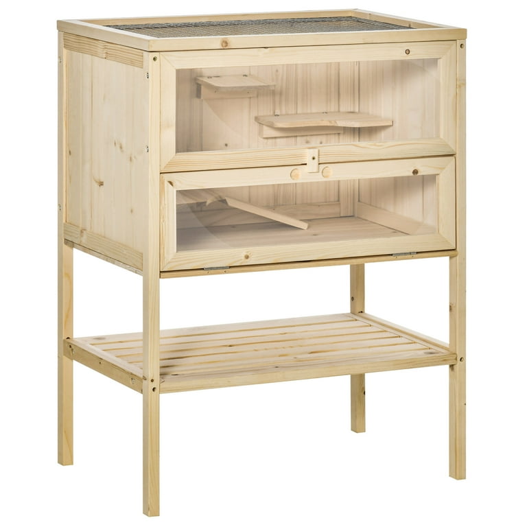 PawHut 3 Tier Wooden Hamster Cage Small Animals Play House for Mouse Rats