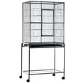 thumbnail image 1 of PawHut 32" Rolling Metal Bird Cage Feeder with Detachable Rolling Stand, Storage Shelf, Wood Perch & Food Container, 1 of 9