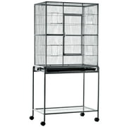 PawHut 32 Rolling Metal Bird Cage Feeder with Detachable Rolling Stand, Storage Shelf, Wood Perch & Food Container