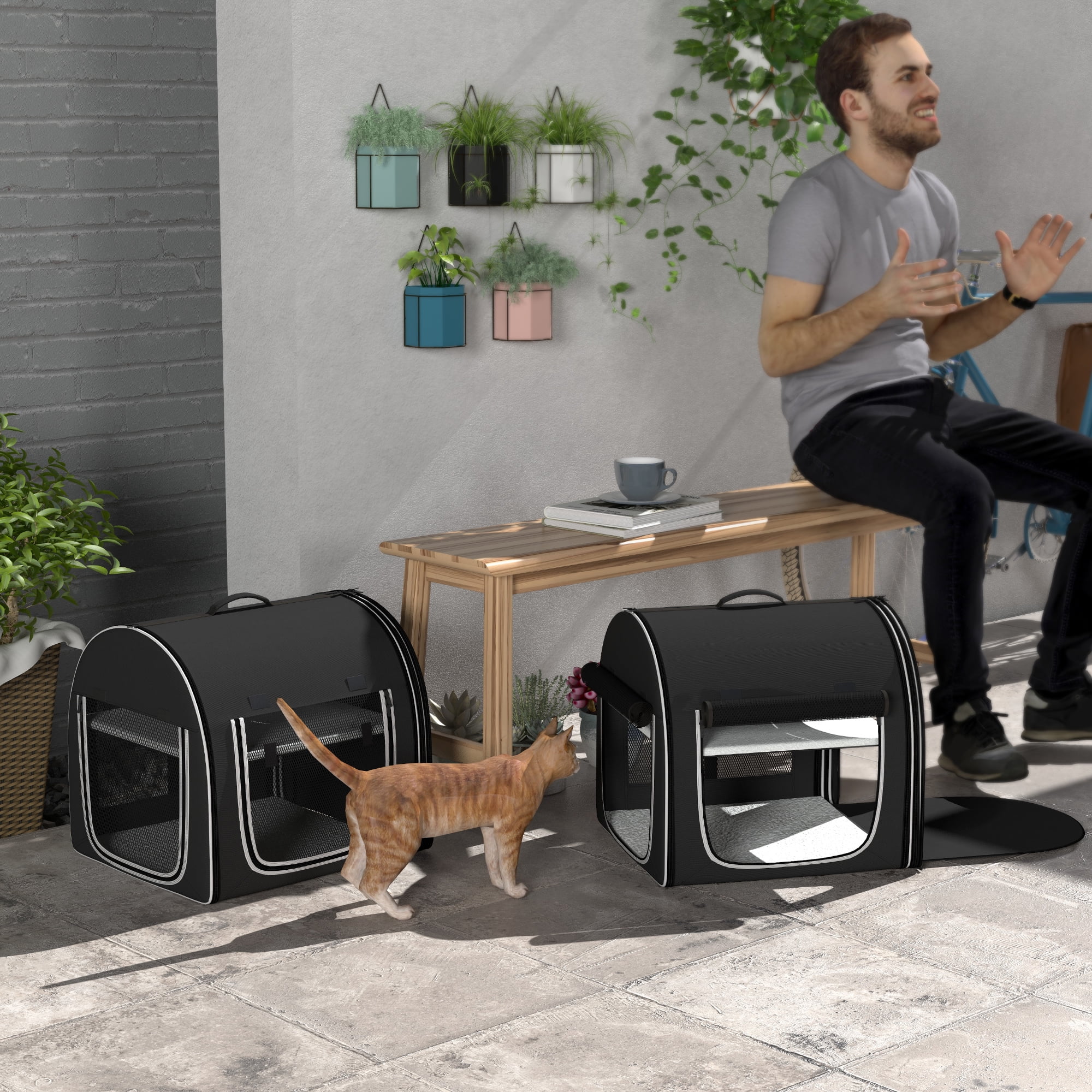 Large Black Soft-Sided Double Pet Carrier with Cushions