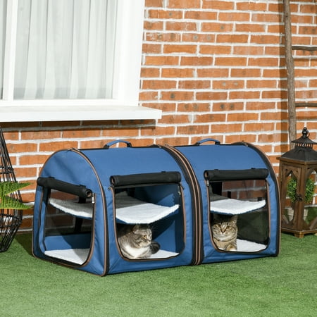 PawHut 39" Portable Soft 2 Sided Pet Cat Carrier w/ Divider, Blue