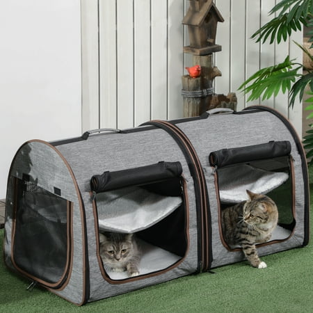 PawHut 39" Portable Soft 2 Sided Pet Cat Carrier w/ Divider, Gray