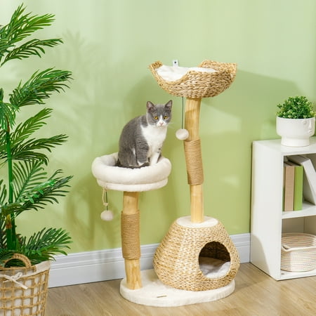 PawHut 41" Cat Tree for Indoor Cats with Wooden Cat Scratching Posts, Condo
