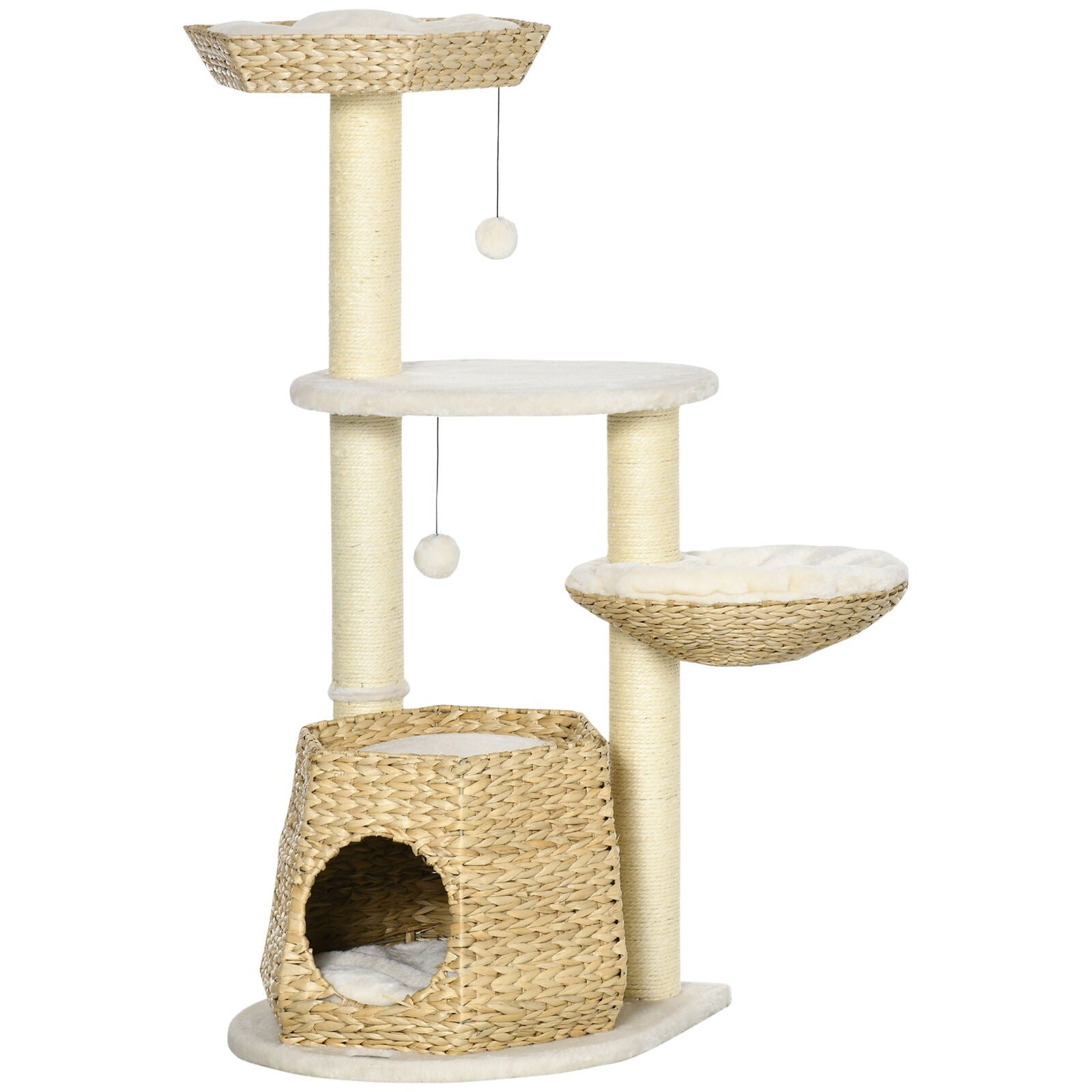 Natural Sisal Multi-Level Cat Tree with Hanging Balls