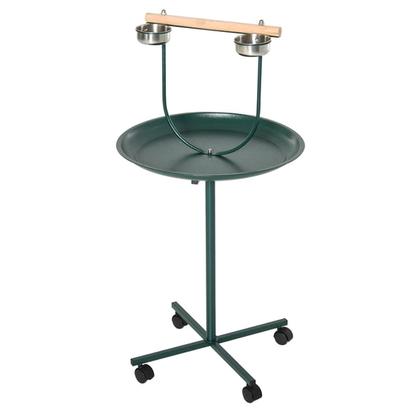 PawHut 48" Green Rolling T-Stand Bird Training Playground, Steel Frame with Fir Wood Perch & Stainless Steel Feeding Bowls