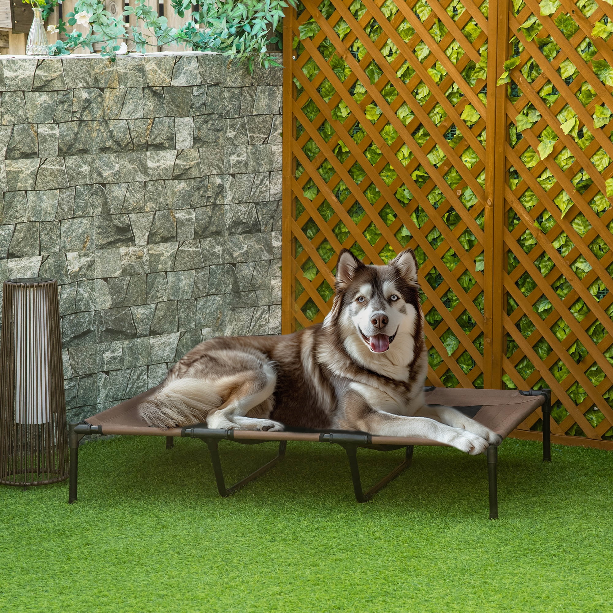 PawHut 48" x 36" Elevated Breathable Dog Bed Portable Pet Cot w/ Carry Bag Metal Frame Breathable Mesh Indoor and Outdoor Tan