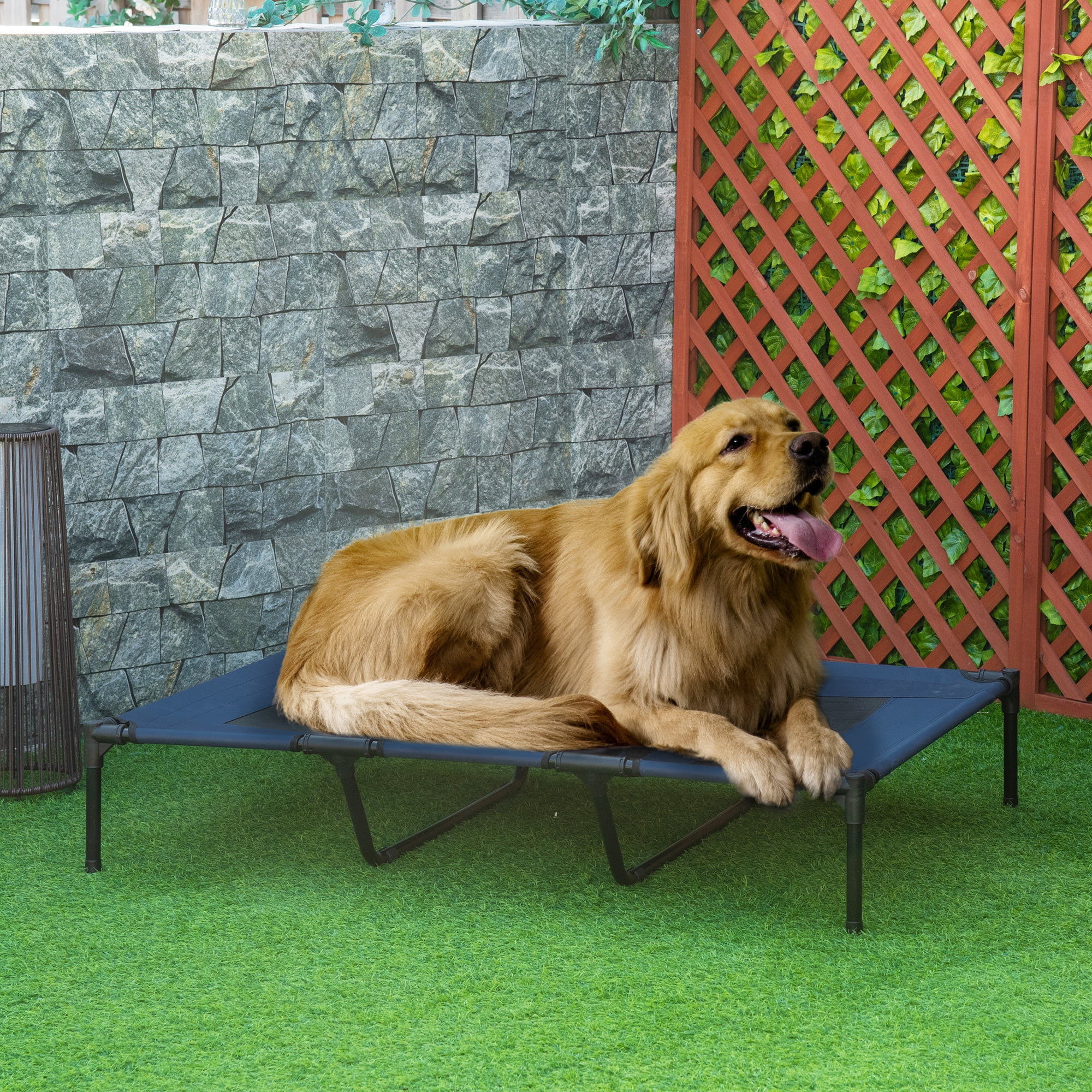 PawHut 48" x 36" Elevated Breathable Dog Bed Portable Pet Cot w/ Carry Bag Metal Frame Breathable Mesh Indoor and Outdoor Dark Blue