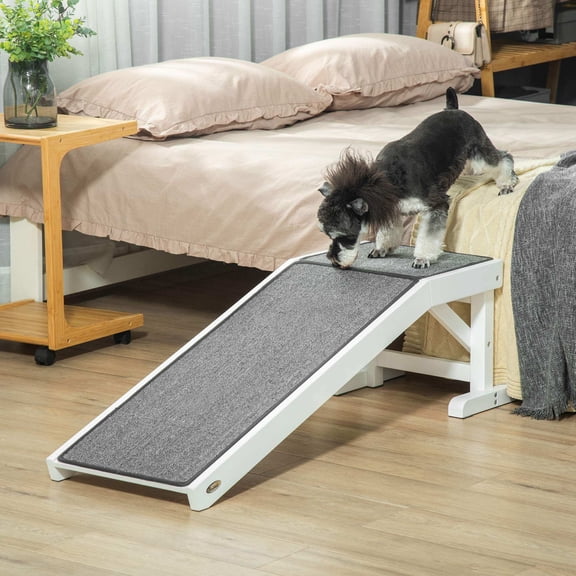 PawHut 49 Dog Ramp for Bed with Non-Slip Carpet and Top Platform, Wooden Pet Ramp for Dogs and Cats, White