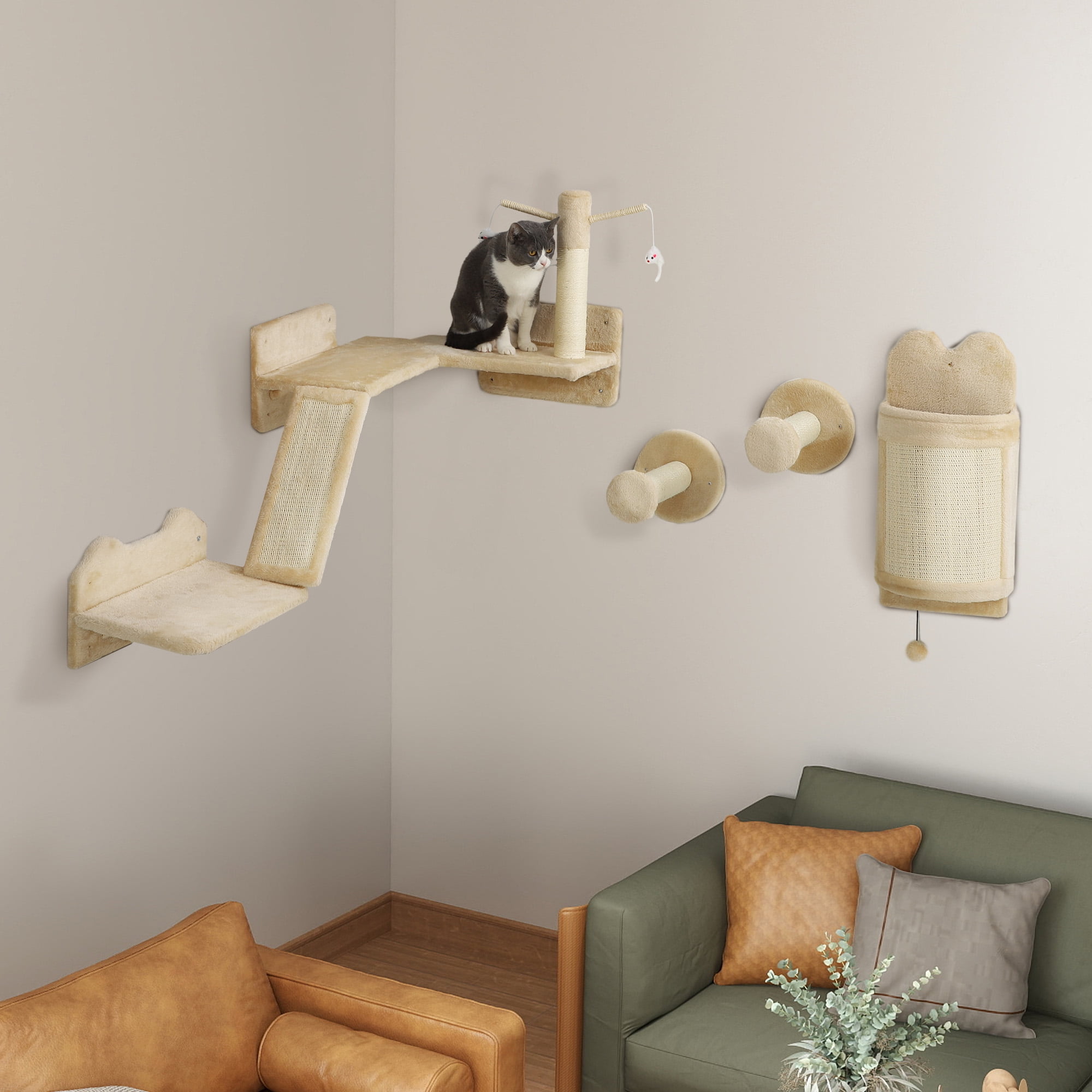 Pawhut 4Pc Corner Design Cat Wall Shelf For Indoor Cats Photo Inspiration