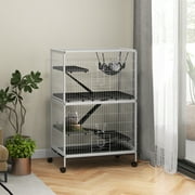 PawHut Rolling Small Animal Cage Pet for Rabbits, Chinchillas, Ferret with Wheels, Hammock, 5 Platforms and Removable Tray, White