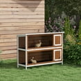 thumbnail image 1 of PawHut 54" 2-Story Large Rabbit Hutch Bunny Cage Wooden Pet House Small Animal Habitat with Lockable Doors, No Leak Tray and Waterproof Roof for Outdoor/Indoor Brown, 1 of 9
