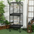 thumbnail image 1 of PawHut 55" 2 In 1 Bird Cage Aviary Parakeet House for finches, budgies with Wheels, Slide-out Trays, Wood Perch, Food Containers, Black, 1 of 9
