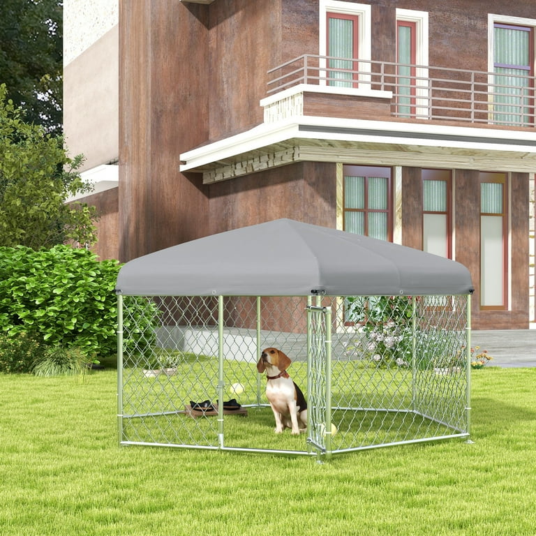 PawHut Large Outdoor Metal Dog Kennel Cage with Waterproof Roof