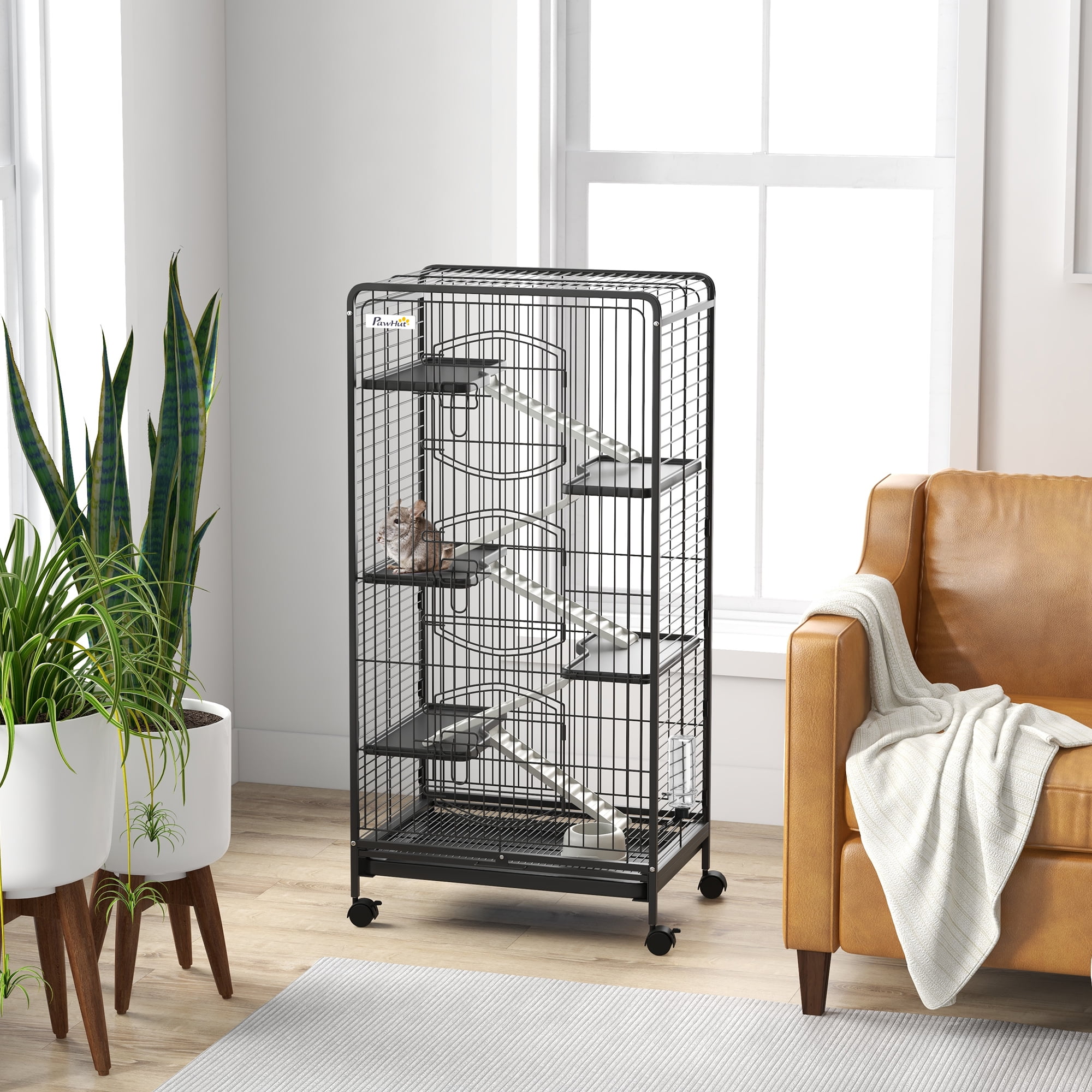 PawHut Black 6-Level Small Animal Cage with Ramps