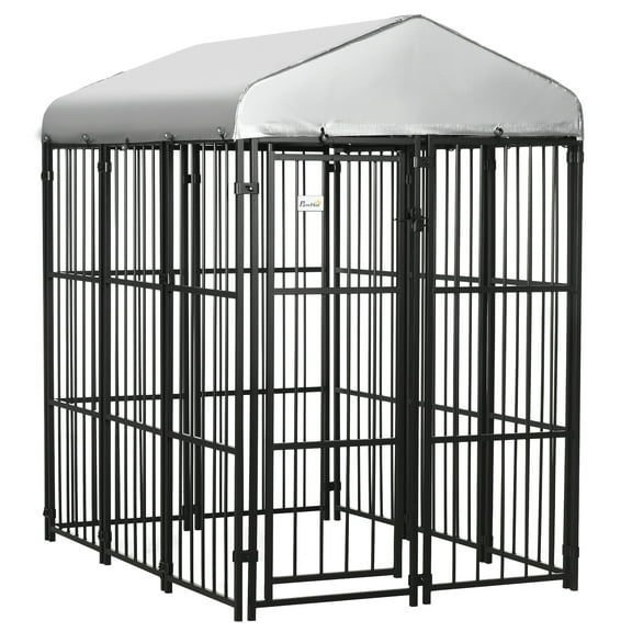 PawHut 6' x 4' Dog Kennel, Outdoor Dog Playpen Run with Waterproof, UV Resistant Canopy, Heavy-Duty Chain Link for Medium and Large Dogs