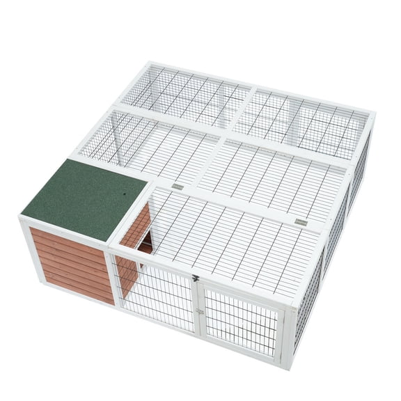 PawHut 64" Wooden Outdoor Rabbit Hutch Playpen With Run And Enclosed Cover