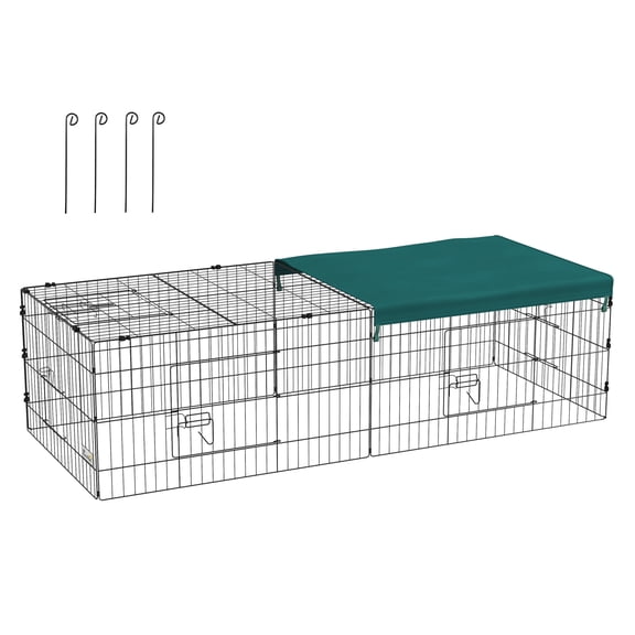PawHut 73" Small Animal Playpen, Pet Playpen Yard Fence for Rabbits, Chicken, Chinchillas with Roof for Indoor & Outdoor, Green