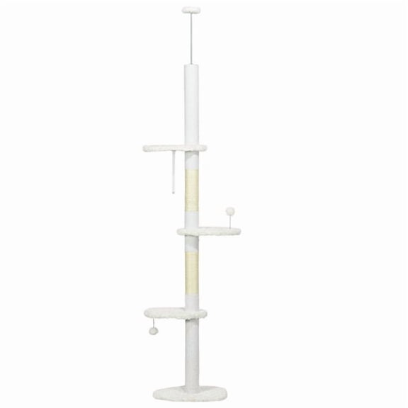 PawHut 8.4' Floor to Ceiling Cat Tree, Adjustable Height, White