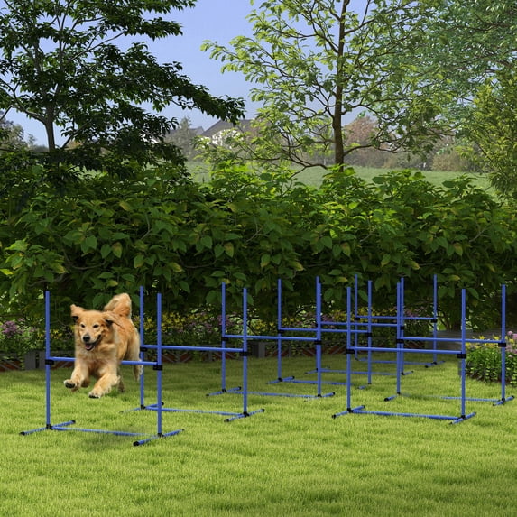 PawHut 8 Piece Dog Agility Set with Adjustable Height Jump Bars, Blue