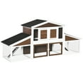 thumbnail image 1 of PawHut 88.5" Wooden Rabbit Hutch Bunny Hutch Guinea Pig House with Removable Tray, Double Ramp and Weatherproof Asphalt Roof for Outdoor, Brown, 1 of 9
