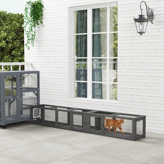 PawHut 98" Cat Tunnel Outdoor with Combinable Design, Doors, Dark Gray